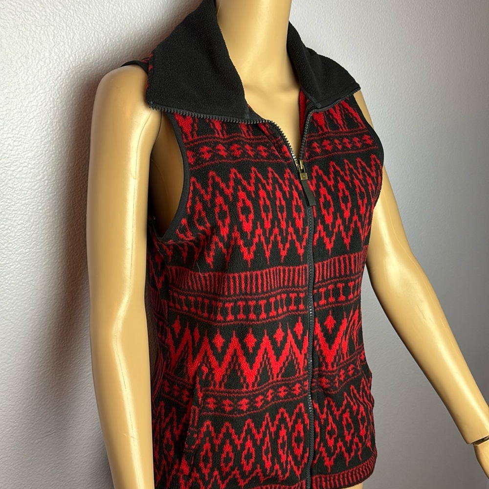 Chaps Women's Vibrant Red and Black Geometric Native Pattern Vest